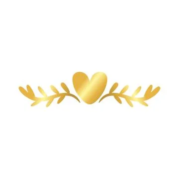 Elegant border frame with leafs and heart decoration golden gradient style icon Stock Illustration