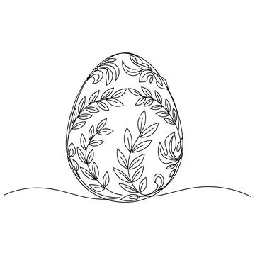 Elegant Botanical Easter Egg With Leaf Pattern Minimal Line Art Illustrazione stock
