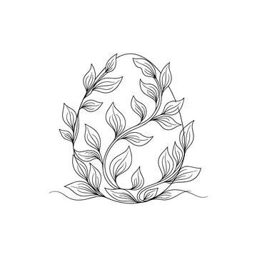 Elegant Botanical Easter Egg with Leaf Vine Pattern Line Art Stock Illustration