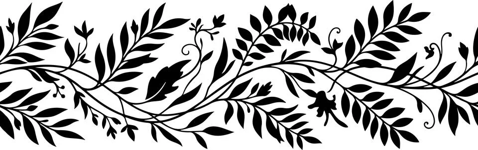 Elegant Botanical Vine Border Vector Illustration with Black Floral Branche.. Stock Illustration