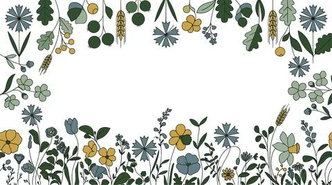 Elegant botanical wildflower vector frame in modern folk art style Illustration