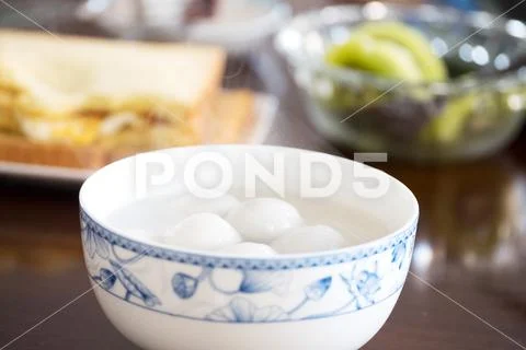 Elegant bowl with rice glutinous ball Stock Photos