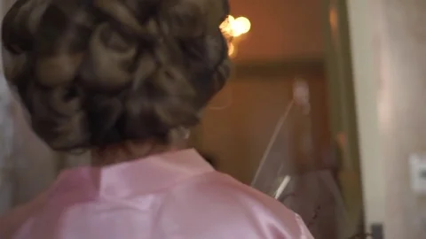 Elegant Bride walking before a Wedding on a old vintage house and palace Stock Footage 75017969