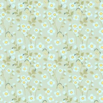 Elegant bright seamless pattern with delicate turquoise pattern of flowers wi Stock Illustration