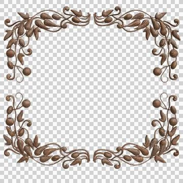 Elegant brown embossed frame adorned with detailed leaves and berries Stock Photos