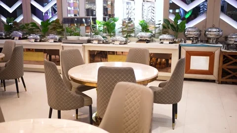 Elegant Buffet Setup in Banquet Hall Stock Footage 341548351