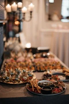 Elegant Buffet Table with Assorted Appetizers Stock Photos