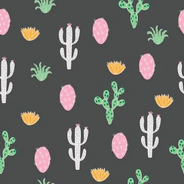 Elegant cactus vector seamless pattern Stock Illustration