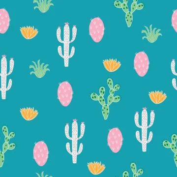 Elegant cactus vector seamless pattern Stock Illustration