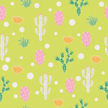 Elegant cactus vector seamless pattern Stock Illustration