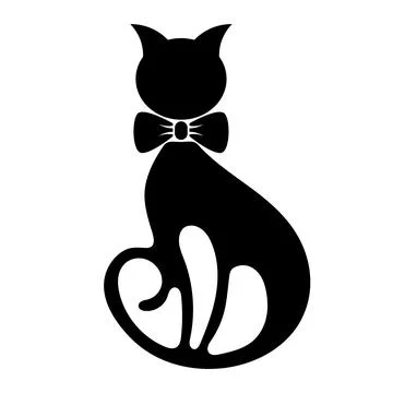 Elegant Cat Silhouette with Bow Tie Vector Illustration Stock Illustration
