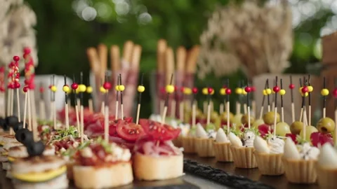 Elegant Catering Buffet Ready For Guests And Event Service Stock Footage 345643555