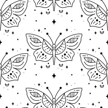 Elegant celestial butterfly seamless pattern. Boho background with magic element Stock Illustration
