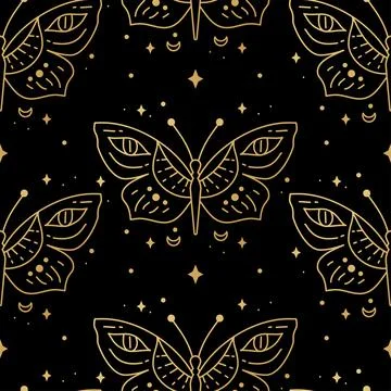 Elegant celestial butterfly seamless pattern. Boho background with magic element Stock Illustration
