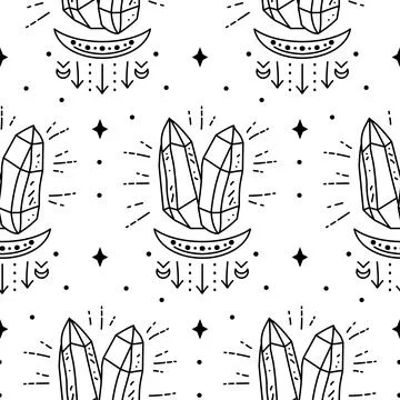 Elegant celestial crystal seamless pattern. Boho background with magic elements Stock Illustration