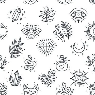 Elegant celestial seamless pattern with boho elements Stock Illustration