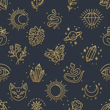 Elegant celestial seamless pattern with boho elements Stock Illustration