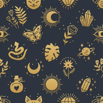 Elegant celestial seamless pattern with boho elements Stock Illustration