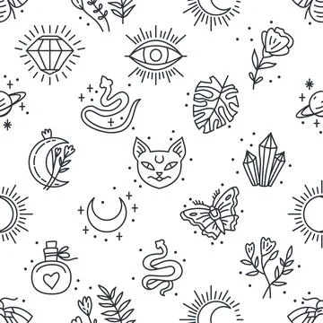 Elegant celestial seamless pattern with boho elements Stock Illustration