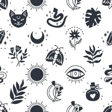 Elegant celestial seamless pattern with boho elements Stock Illustration