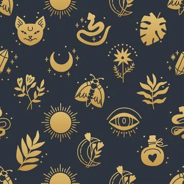Elegant celestial seamless pattern with boho elements Stock Illustration