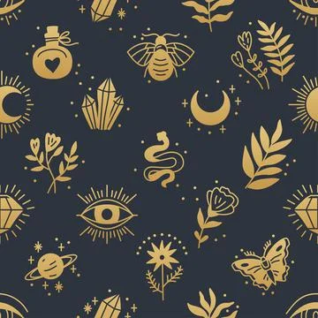 Elegant celestial seamless pattern with boho elements Illustrazione stock
