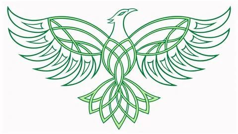 Elegant Celtic Knotwork Eagle Design Green Hues Intricate Wings Symbolic Bird Stock Illustration