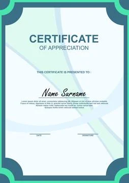 Elegant certificate of appreciation template with a clean blue and green de.. Stock Illustration