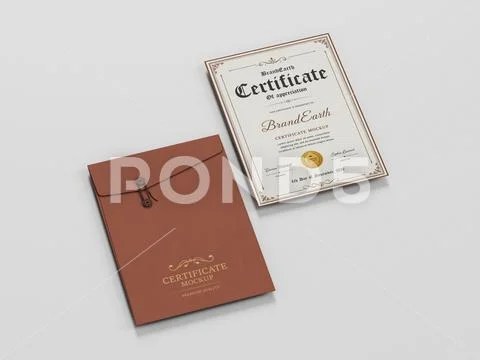 Elegant Certificate Mockup with Brown String Closure Envelope on Gray Background PSD Template