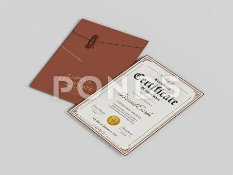 Elegant Certificate Mockup with Brown String Closure Envelope on Gray Background PSD Template