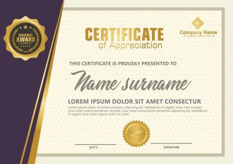 Elegant certificate template vector with luxury and modern pattern background Stock Illustration