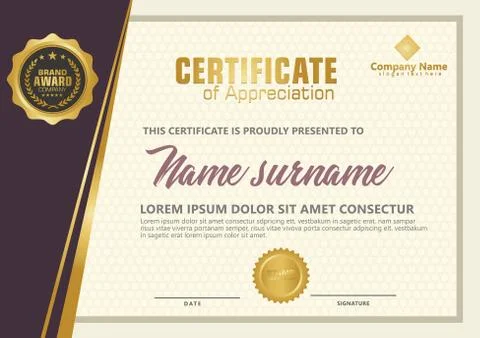 Elegant certificate template vector with luxury and modern pattern background Stock Illustration