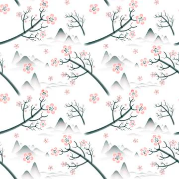 Elegant cherry blossom seamless pattern background Stock Illustration