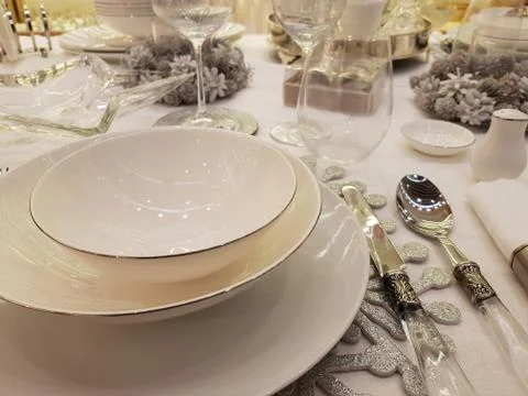Elegant Christmas table setting Stock Photos