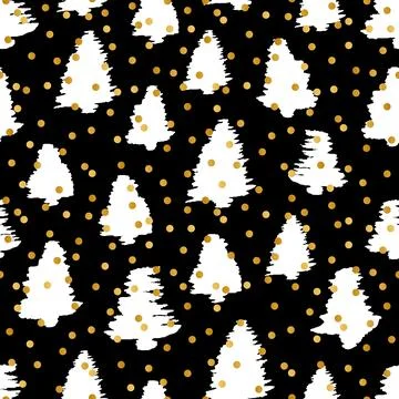 Elegant Christmas Tree Endless Pattern Design on Black Background Stock Illustration