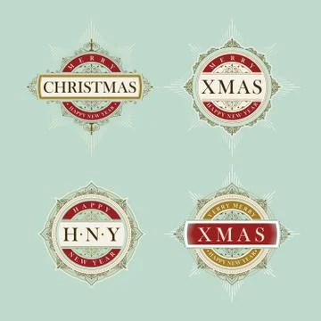 Elegant Christmas vector frame and emblem template set Stock Illustration