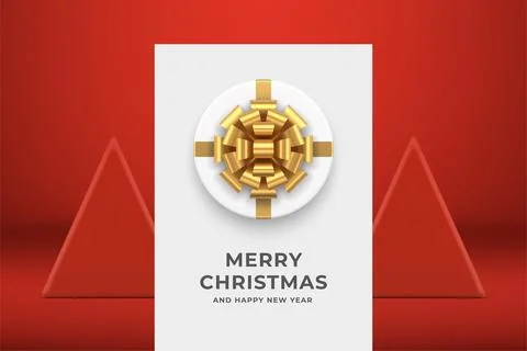 Elegant circle white gift box Merry Christmas greeting card decorative design Stock Illustration