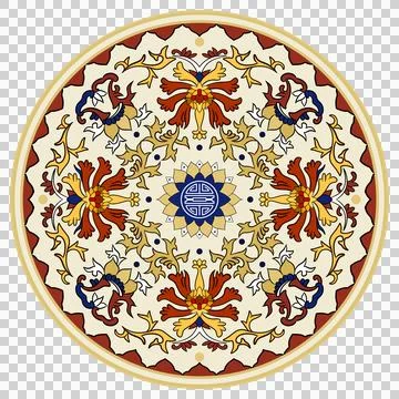 An elegant circular Chinese mandala pattern with floral motifs Stock Illustration
