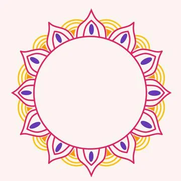 Elegant Circular Mandala Frame Design with Pink, Yellow, and Purple Floral Petal Stock Illustration