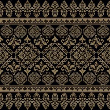 Elegant classic Damask pattern on black background, perfect for textile designs Stock Illustration
