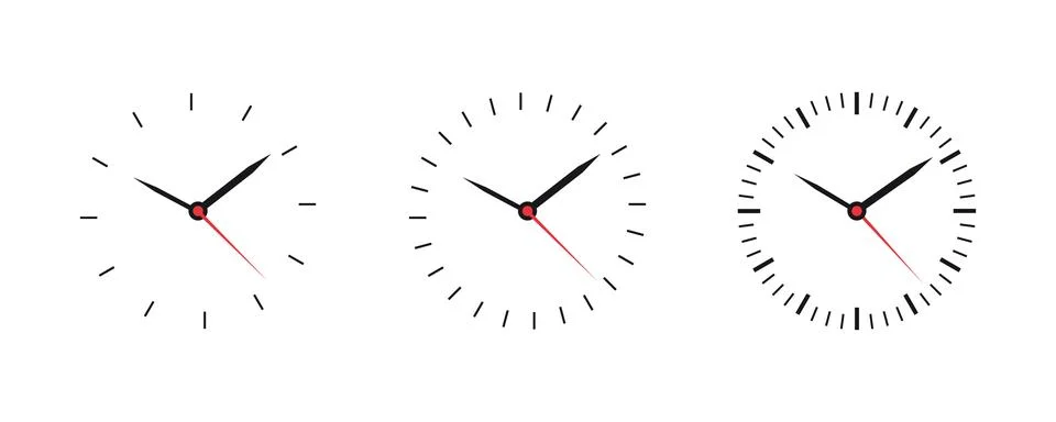 Elegant clock set on white background. Analog wall clock vector illustration Stock Illustration