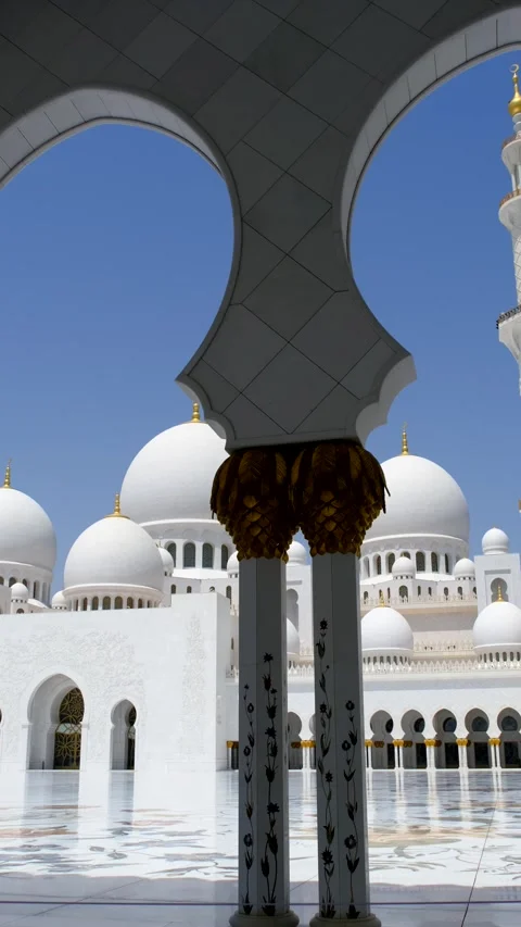 Elegant close-up view of Sheikh Zayed Mosque architecture. Stock Footage 311981849