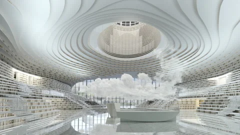 Elegant clouds float over the bright, artistic library 動画素材 274214517