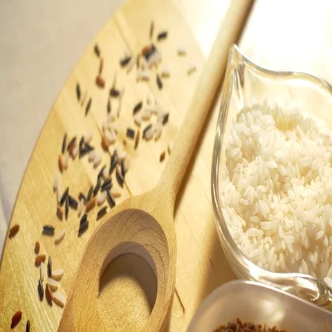 Elegant composition of three rice varieties in a glass bowl set. Stock Footage 69703340
