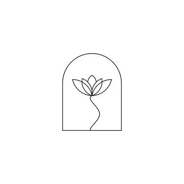 Elegant continuous line drawing. Minimal art flower on geometric shapes Stock Illustration