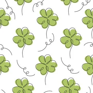 Elegant continuous line seamless pattern with clovers, design elements. Stock Illustration