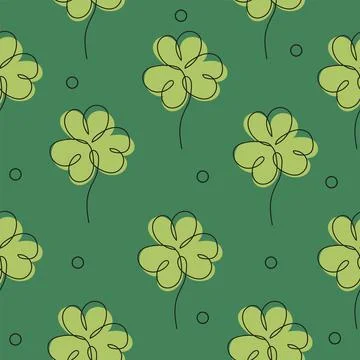 Elegant continuous line seamless pattern with clovers, design elements. Stock Illustration