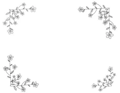 Elegant corner floral frames with hand-drawn line art flowers and leaves on.. 库存插图