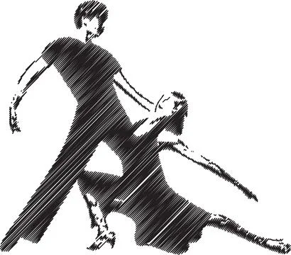 Elegant Dance Couple in Artistic Scribble Style Stock Illustration
