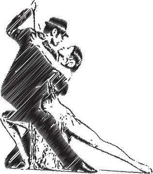 Elegant Dance Couple in Artistic Scribble Style Stock Illustration